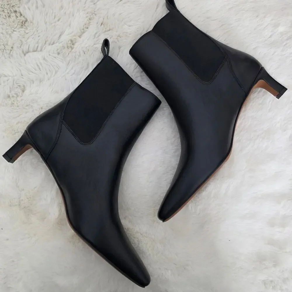 Madewell The Dimes Black Leather Chelsea Boot Kitten Heel Ankle Bootie 7.5 NEW